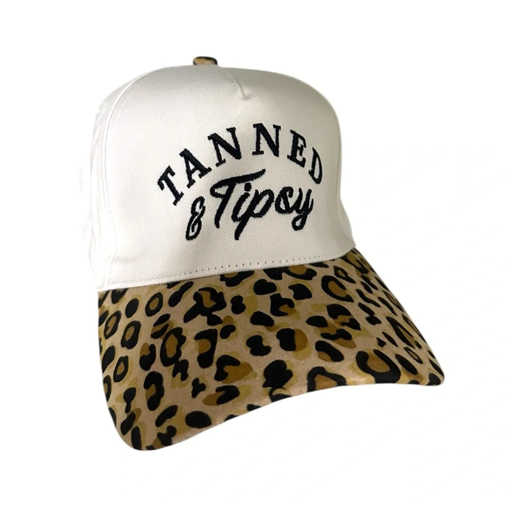 NWT Tanned & Tipsy Leopard Print Graffic embroidered Cap/hat - Picture 2 of 5